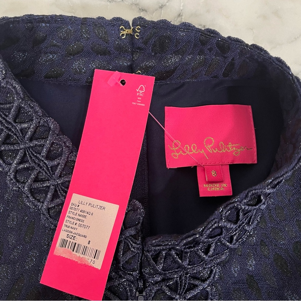 Lilly Pulitzer Franci Dress in True Navy Metallic Jacquard Size 8 - Picture 14 of 16